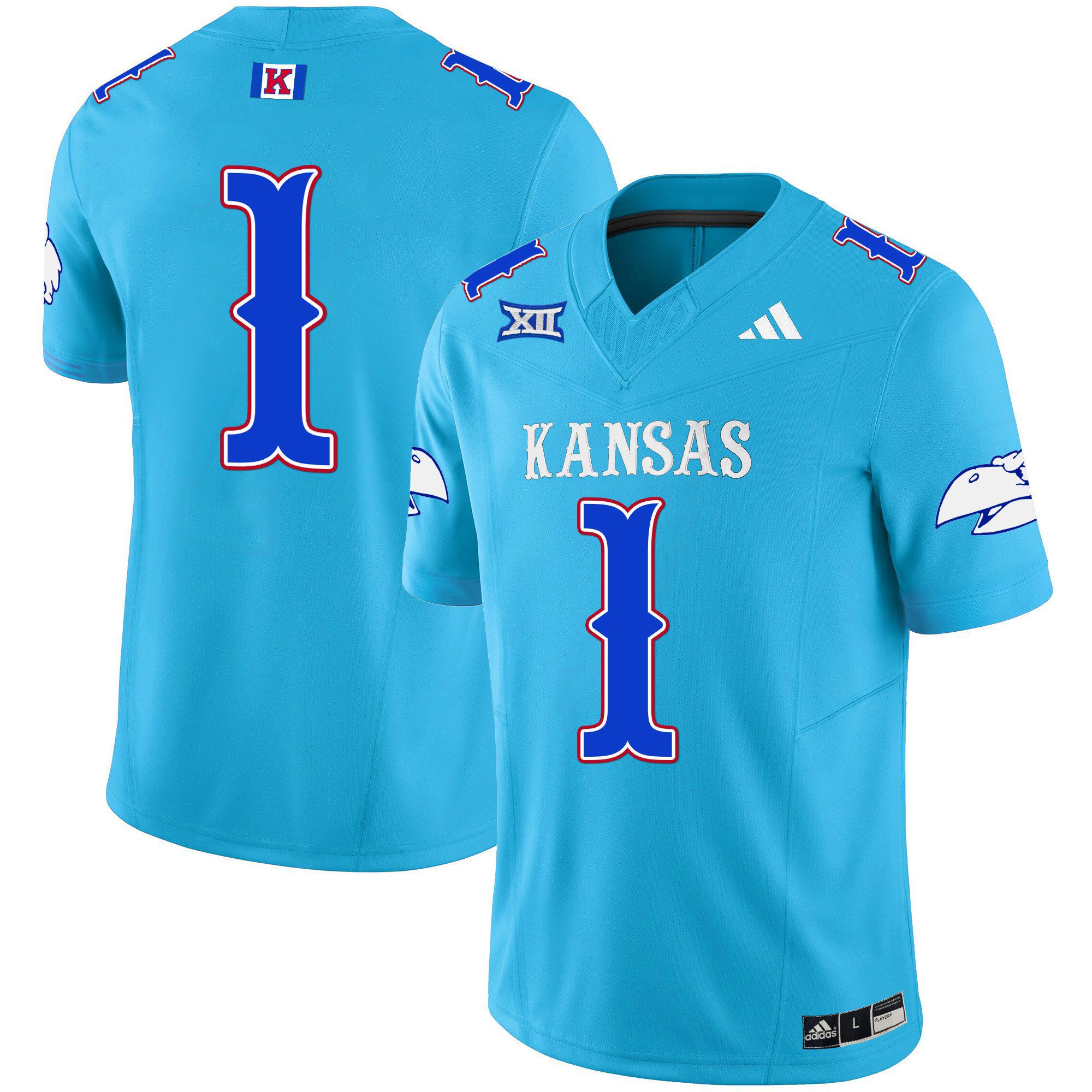 Men Kansas Jayhawks #1 No Name Light Blue 2024 Blackhawk Vapor Limited NCAA Jersey